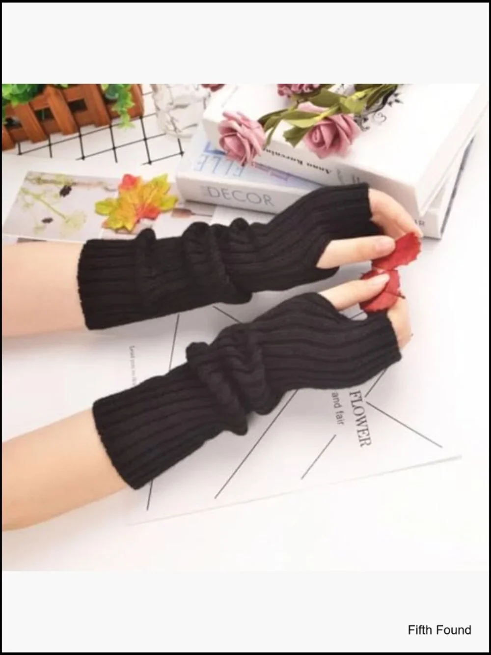 Fingerless Knit Arm Warmers Thumb Hole Cozy Stretchy Sleeves Women